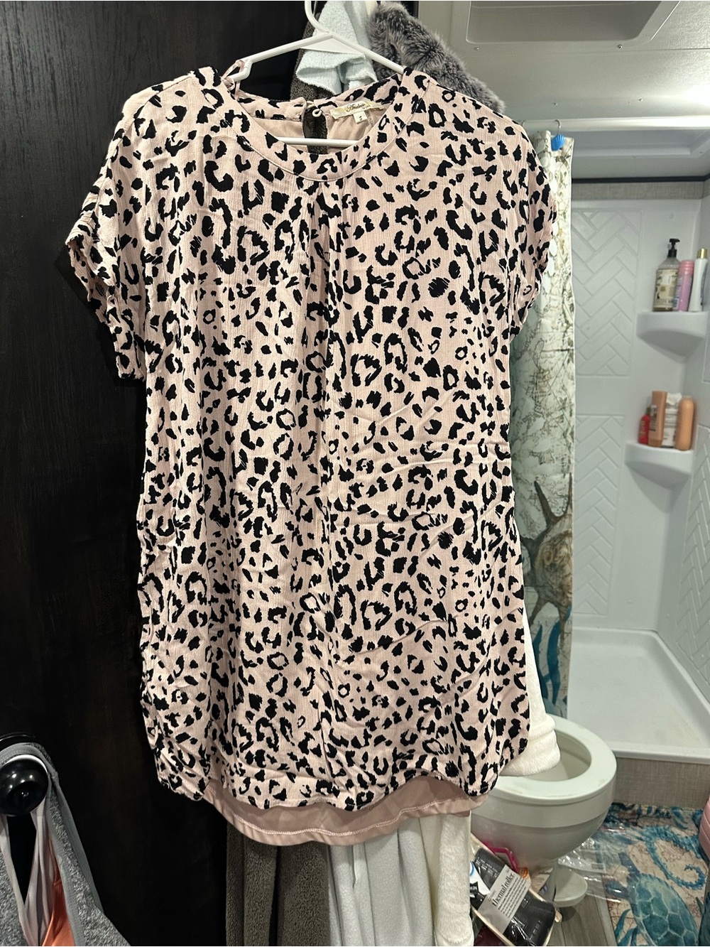 Blush Pink Leopard Print Short Sleeve Blouse